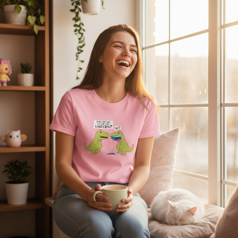 unicorn dinosaur shirt - in-use