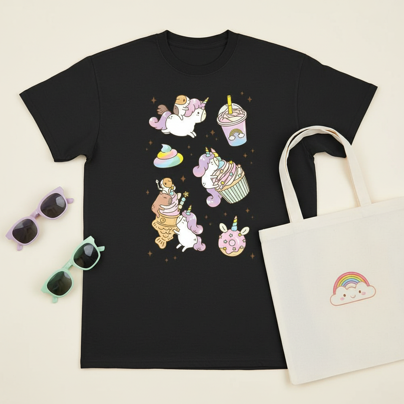 unicorn dog shirt - flat-lay