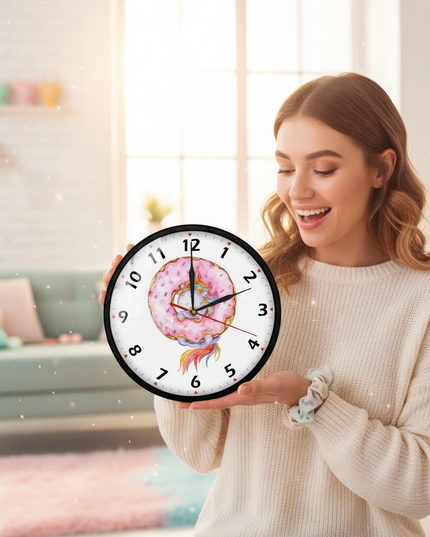 unicorn donut wall clock - in-use