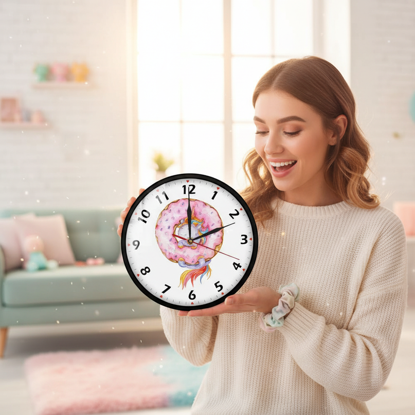 unicorn donut wall clock - in-use
