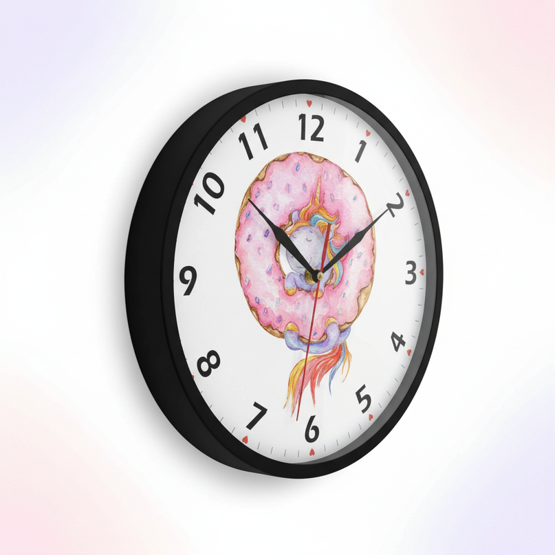 unicorn donut wall clock - white-bg