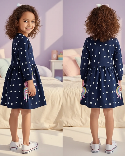 unicorn dot print dress girls - back