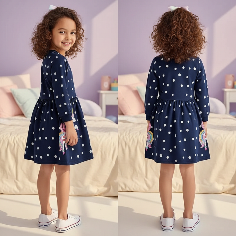 unicorn dot print dress girls - back