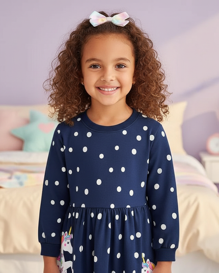 unicorn dot print dress girls - detail