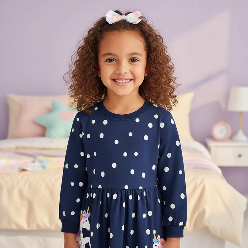 unicorn dot print dress girls - detail
