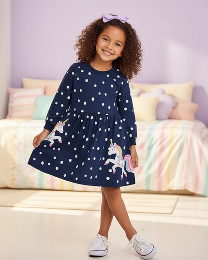 unicorn dot print dress girls - front