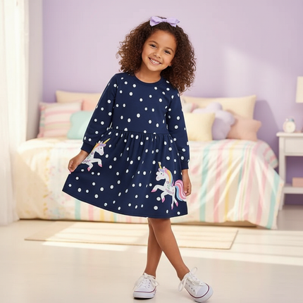 unicorn dot print dress girls - front