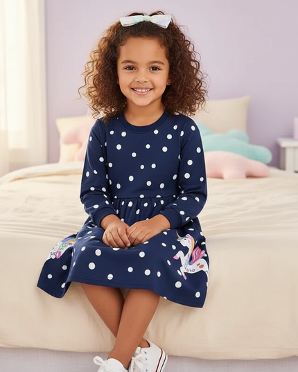 unicorn dot print dress girls - sitting