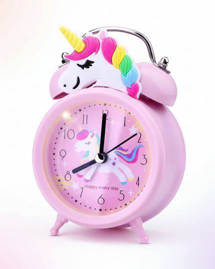 unicorn double bell alarm clock - white-bg