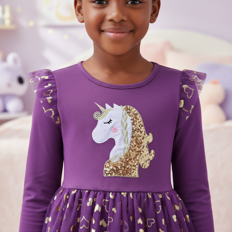unicorn dress 3t - detail