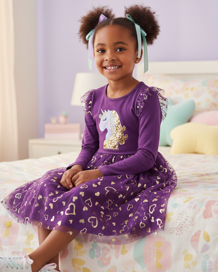 unicorn dress 3t - sitting