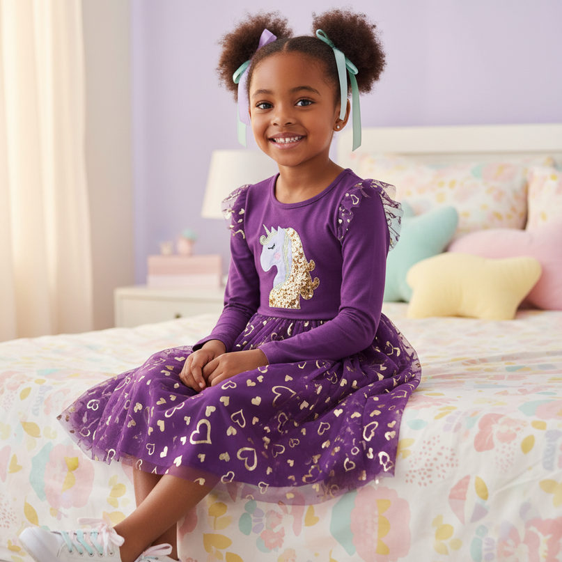 unicorn dress 3t - sitting