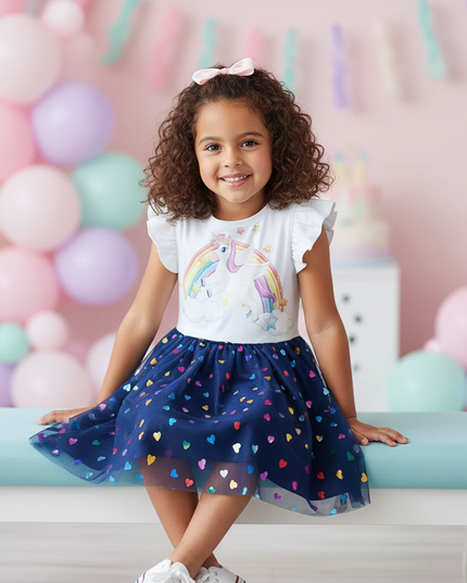 unicorn dress 5t - sitting