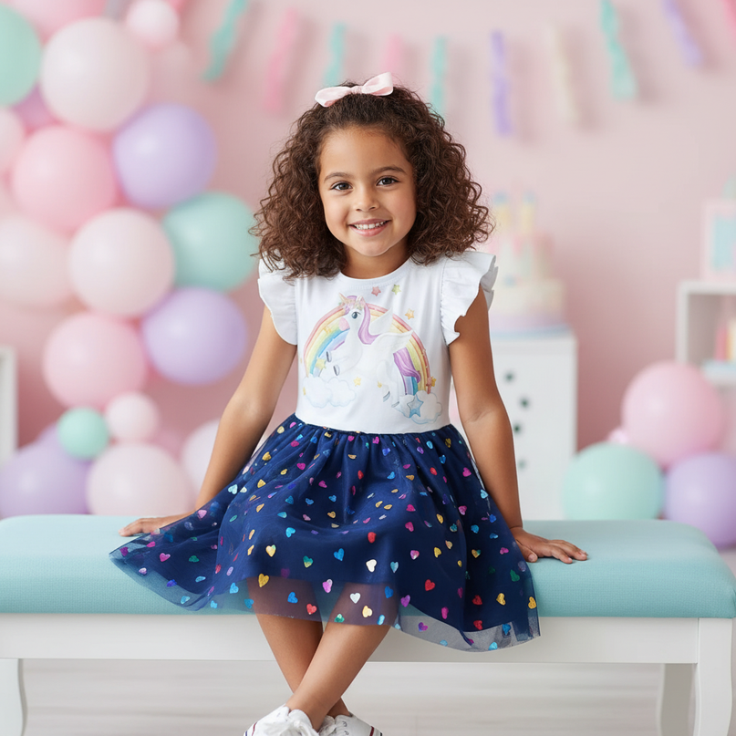 unicorn dress 5t - sitting