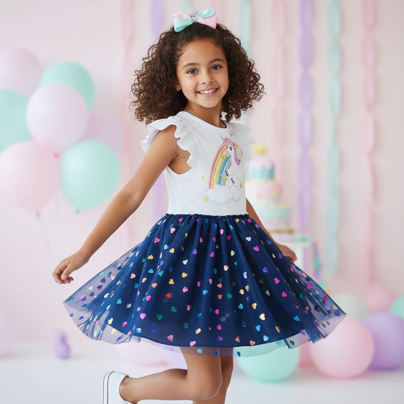 unicorn dress 5t - three-quarter