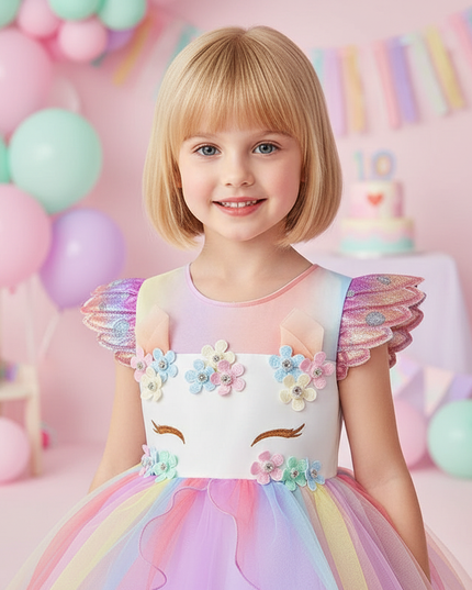 unicorn dress birthday girl 5 piece - detail