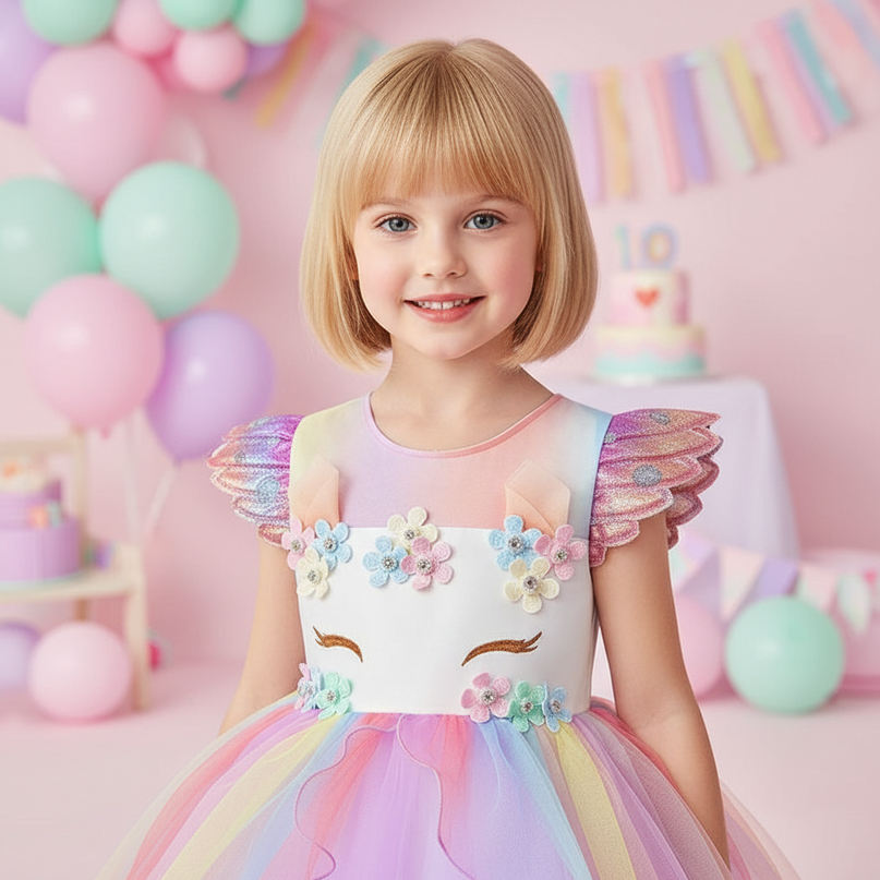 unicorn dress birthday girl 5 piece - detail