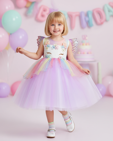 unicorn dress birthday girl 5 piece - front