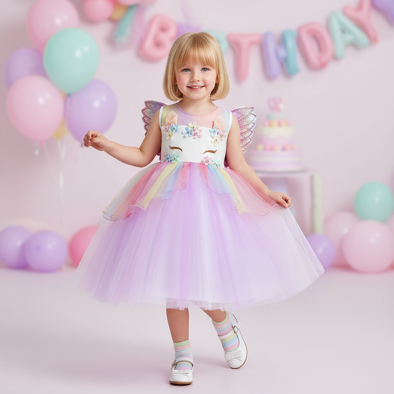 unicorn dress birthday girl 5 piece - front
