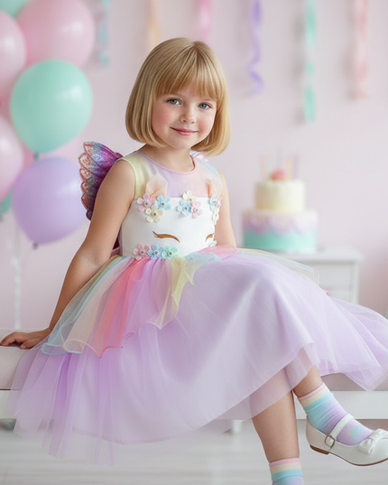 unicorn dress birthday girl 5 piece - sitting