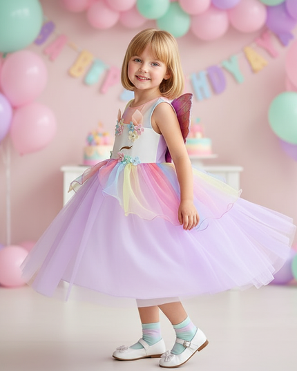 unicorn dress birthday girl 5 piece - three-quarter