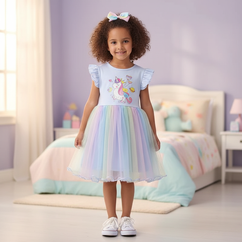 unicorn dress for 5 year girl - detail