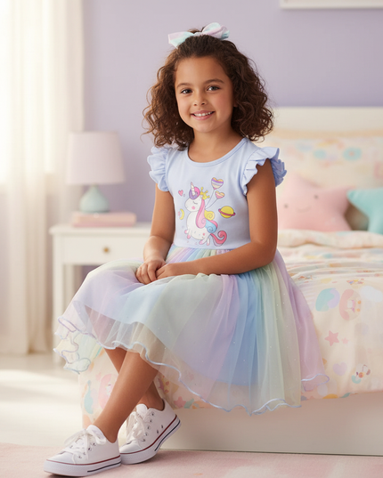 unicorn dress for 5 year girl - sitting
