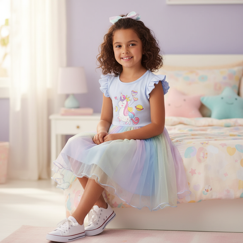 unicorn dress for 5 year girl - sitting