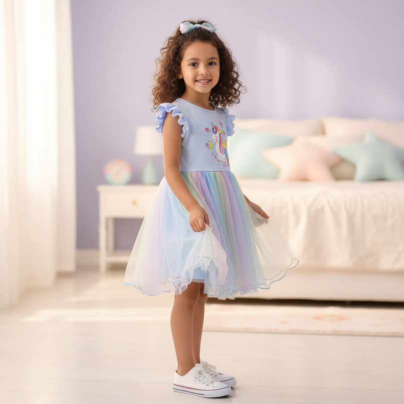 unicorn dress for 5 year girl - three-quarter
