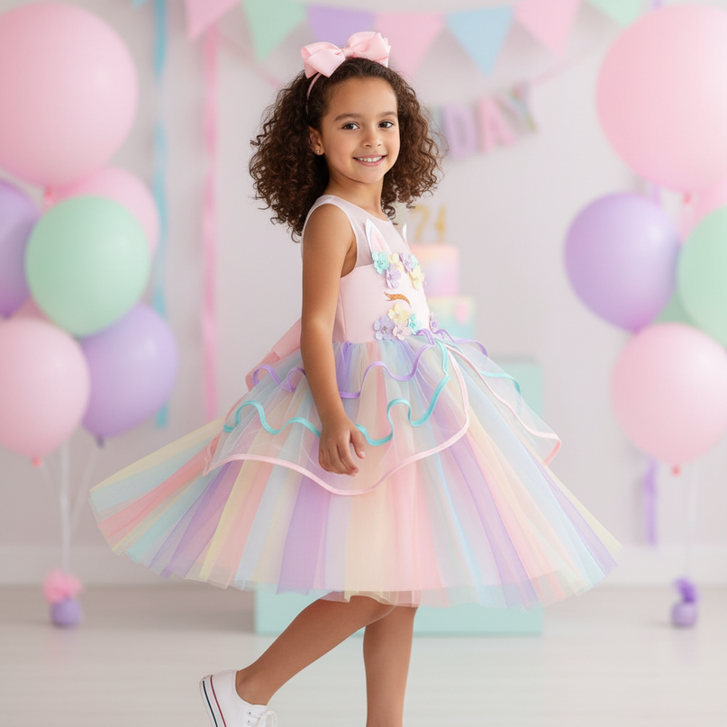 unicorn dress girls 4 piece set - three-quarter