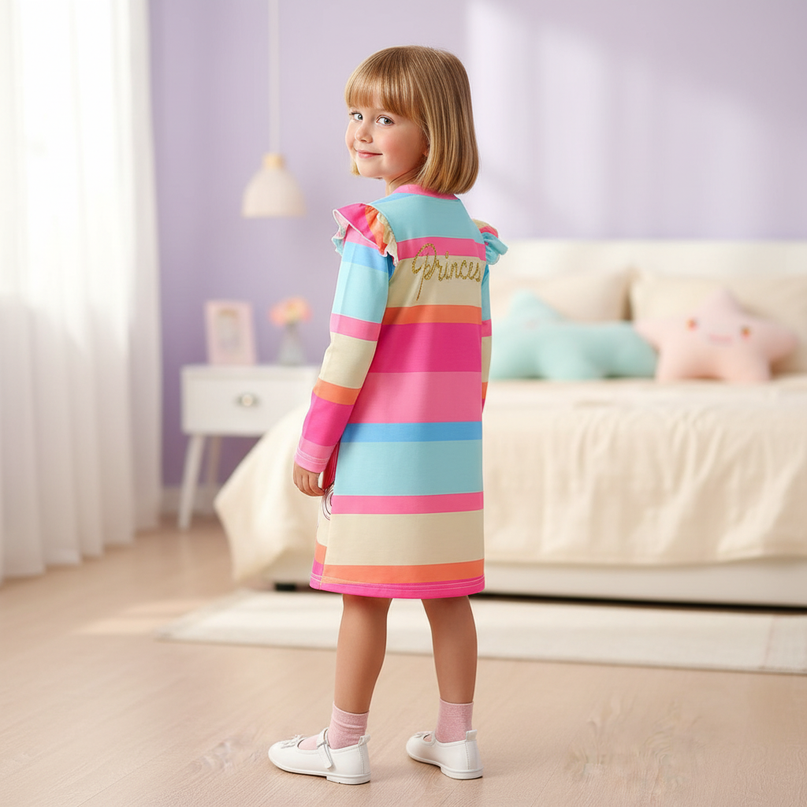 unicorn dress girls rainbow stripe - back