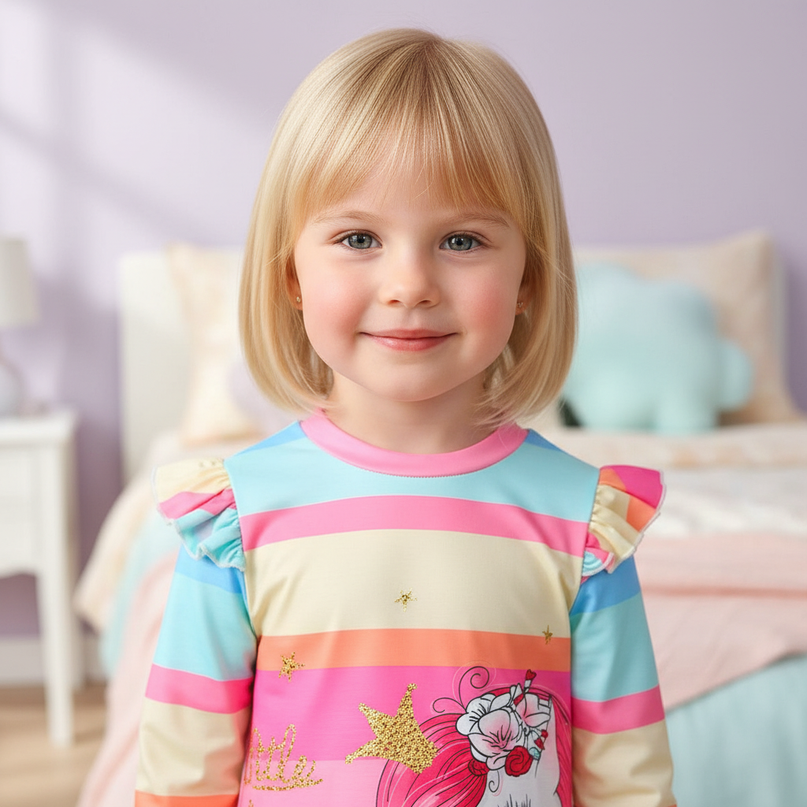 unicorn dress girls rainbow stripe - detail