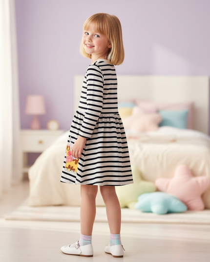 unicorn dress long sleeve striped cotton - back