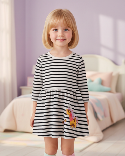 unicorn dress long sleeve striped cotton - detail