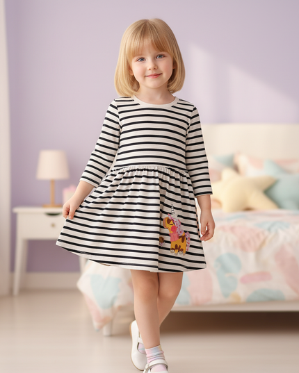 unicorn dress long sleeve striped cotton - front
