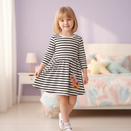 unicorn dress long sleeve striped cotton - front