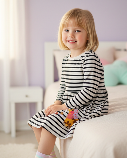 unicorn dress long sleeve striped cotton - sitting