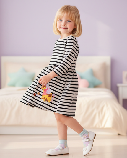 unicorn dress long sleeve striped cotton - three-quarter