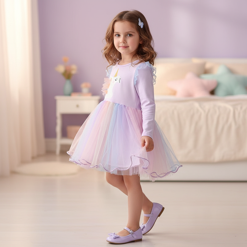 unicorn dress long sleeve - three-quarter