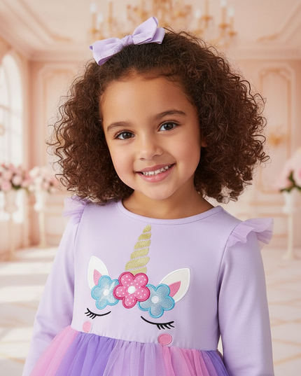 unicorn dress toddler long sleeve - detail