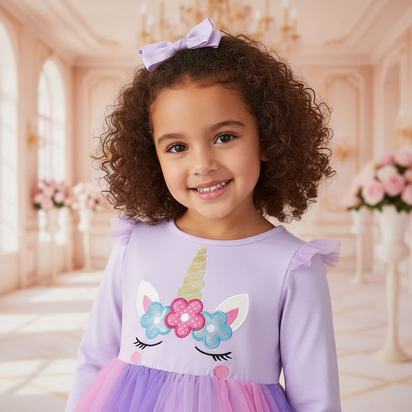 unicorn dress toddler long sleeve - detail