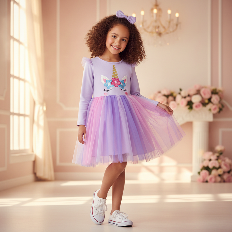 unicorn dress toddler long sleeve - front