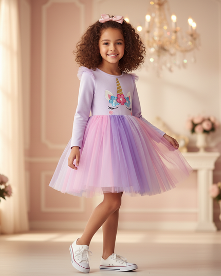 unicorn dress toddler long sleeve - three-quarter
