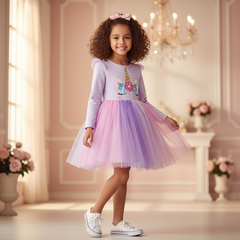 unicorn dress toddler long sleeve - three-quarter