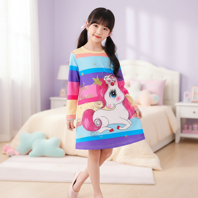 unicorn dress toddler rainbow cartoon - front