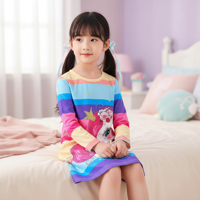 unicorn dress toddler rainbow cartoon - sitting