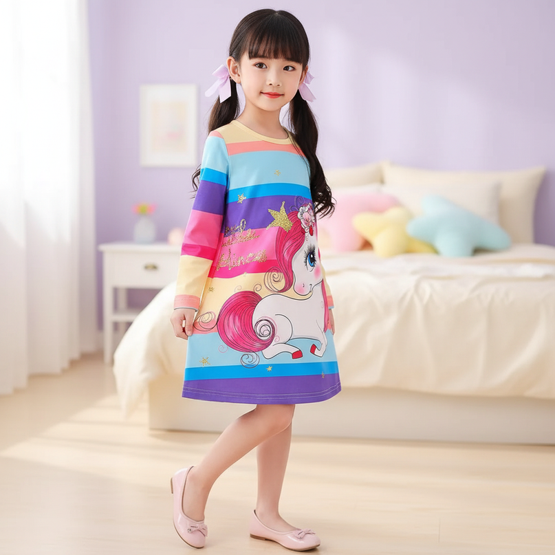 unicorn dress toddler rainbow cartoon - three-quarter