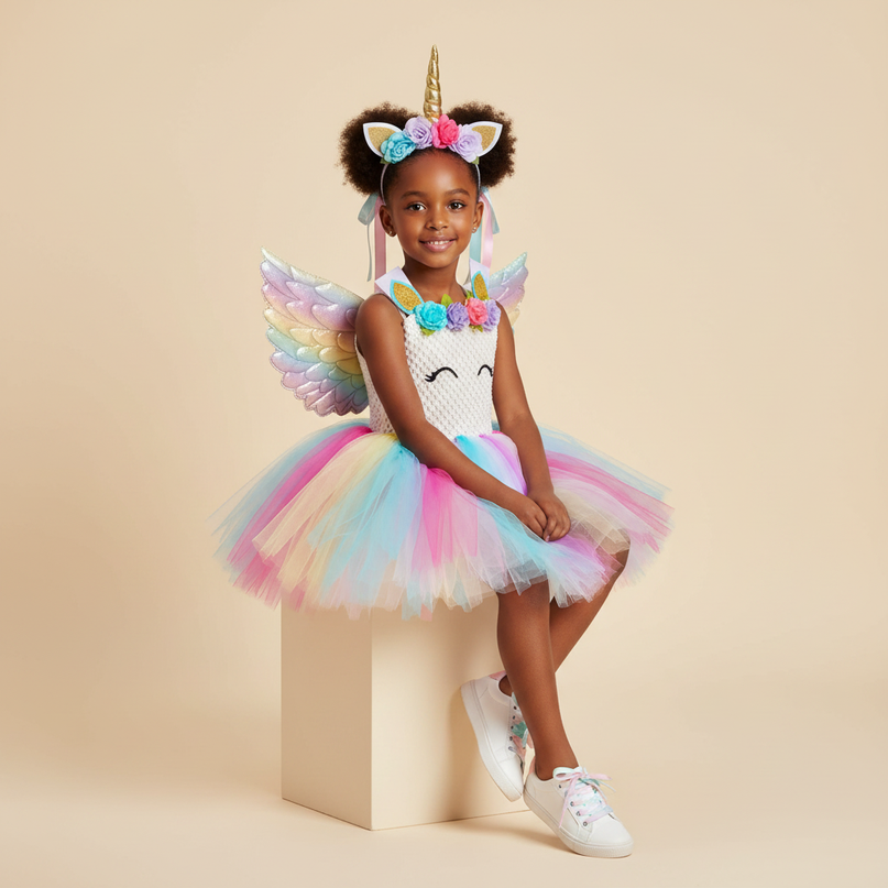 unicorn dress wings headband set - sitting