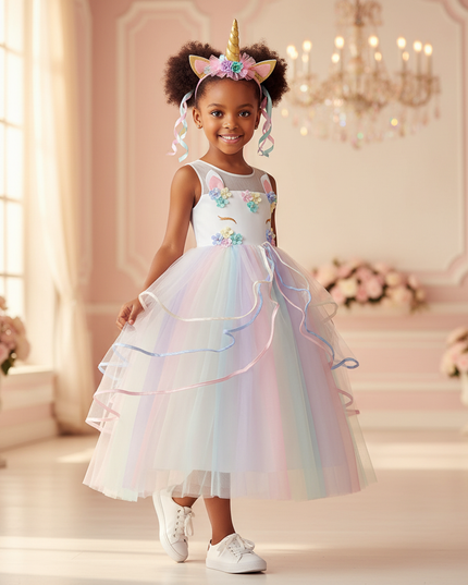 unicorn dress with headband - front