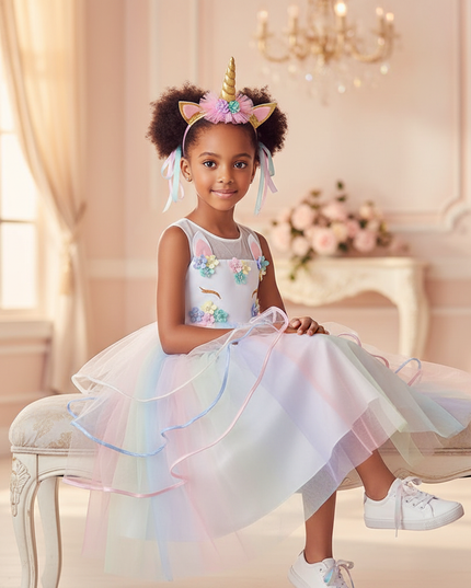 unicorn dress with headband - sitting
